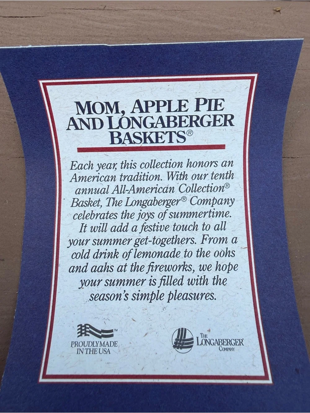 Longaberger All American Summertime Basket with Red, White Blue Star Liner 1996